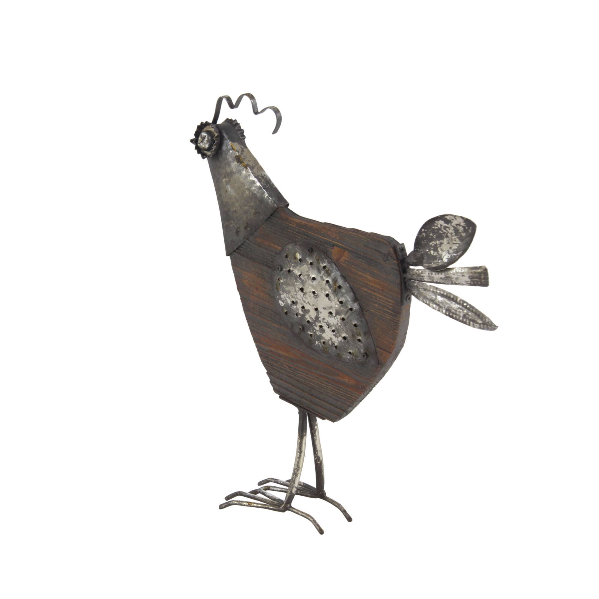 19" Black Wood Farmhouse Rooster Garden Sculpture
